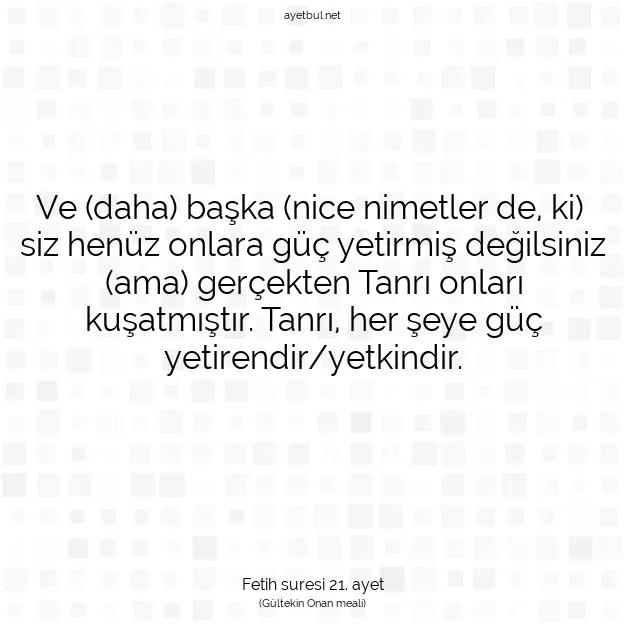 Ayetbul | Kuran Mealleri | Quran | Fetih suresi 21. ayet