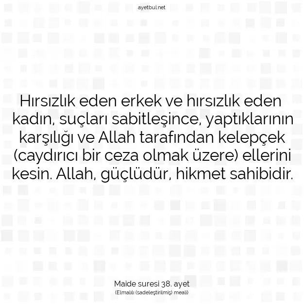 Ayetbul | Kuran Mealleri | Quran | Maide suresi 38. ayet