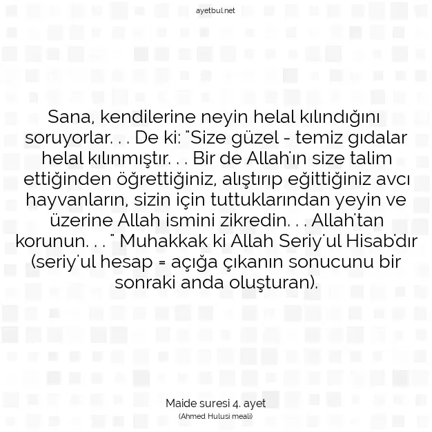 Ayetbul | Kuran Mealleri | Quran | Maide suresi 4. ayet