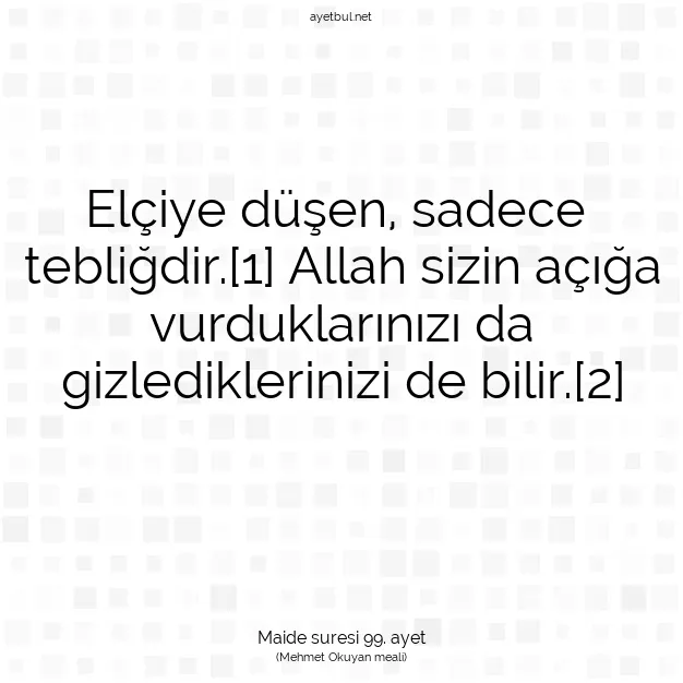Ayetbul | Kuran Mealleri | Quran | Maide suresi 99. ayet