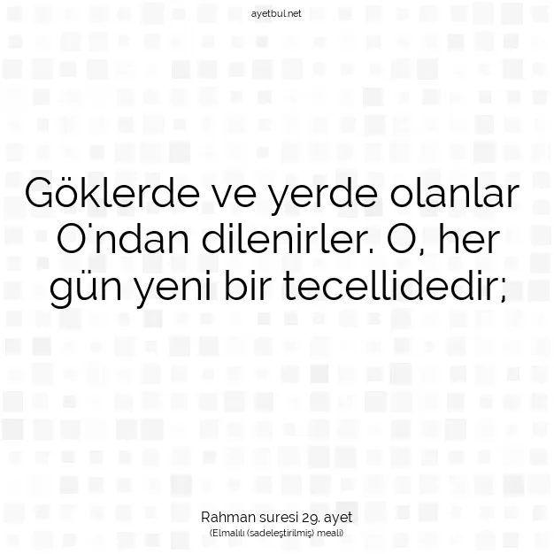 Ayetbul | Kuran Mealleri | Quran | Rahman suresi 29. ayet
