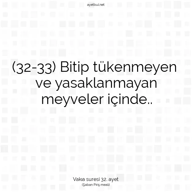 Ayetbul | Kuran Mealleri | Quran | Vakıa suresi 32. ayet