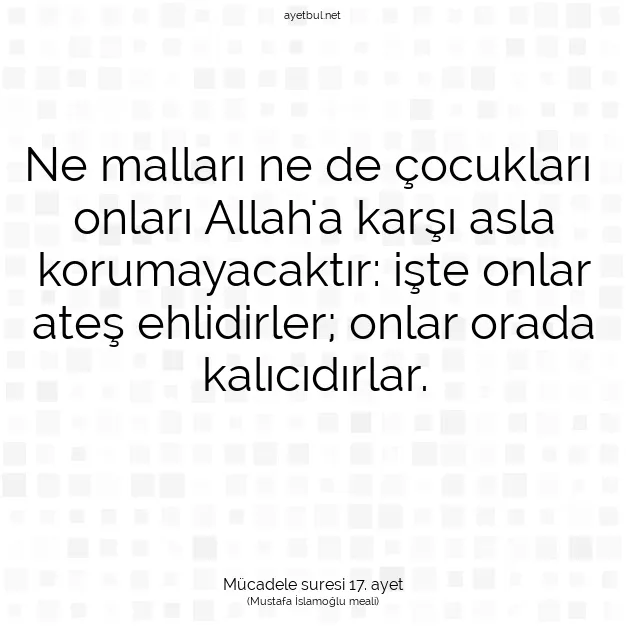 Ayetbul | Kuran Mealleri | Quran | Mücadele suresi 17. ayet