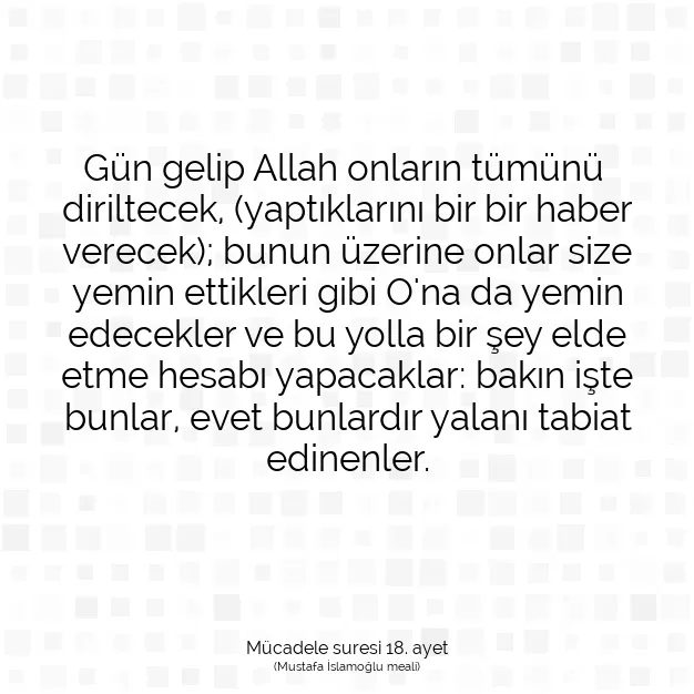 Ayetbul | Kuran Mealleri | Quran | Mücadele suresi 18. ayet