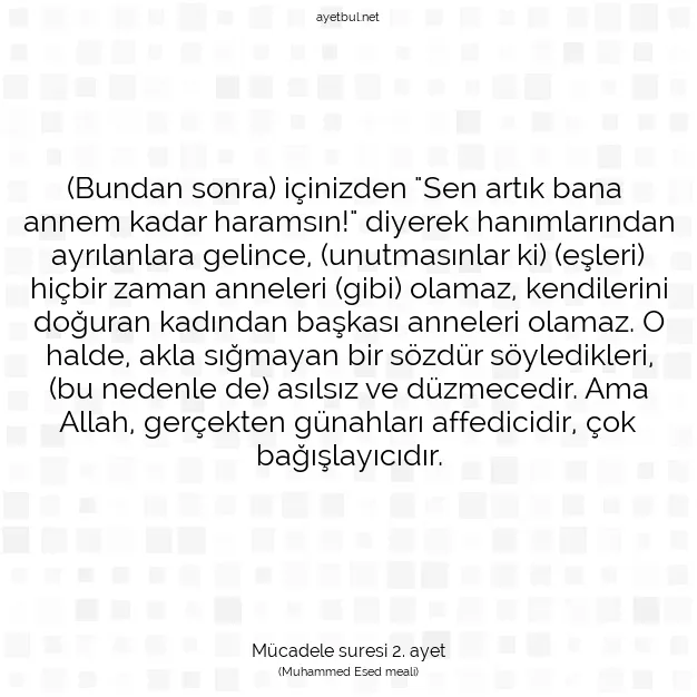 Ayetbul | Kuran Mealleri | Quran | Mücadele suresi 2. ayet