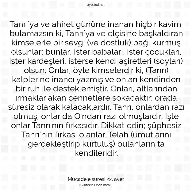 Ayetbul | Kuran Mealleri | Quran | Mücadele suresi 22. ayet
