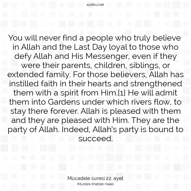 Ayetbul | Kuran Mealleri | Quran | Mücadele suresi 22. ayet