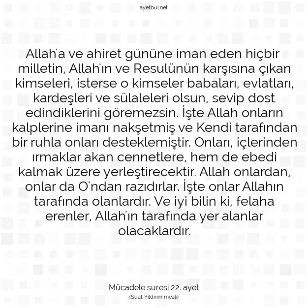 Ayetbul | Kuran Mealleri | Quran | Mücadele suresi 22. ayet