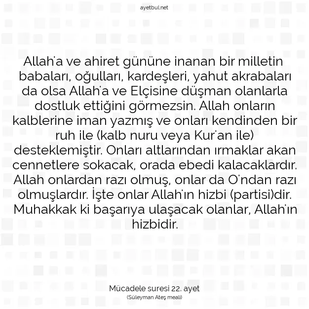 Ayetbul | Kuran Mealleri | Quran | Mücadele suresi 22. ayet