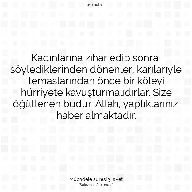 Ayetbul | Kuran Mealleri | Quran | Mücadele suresi 3. ayet