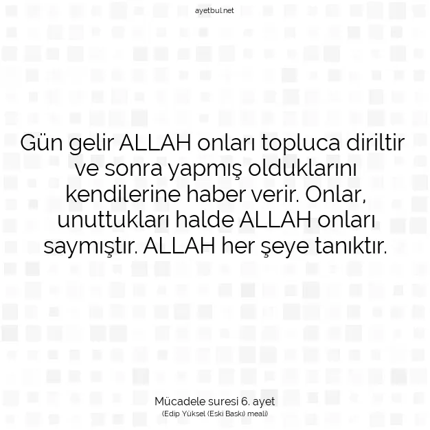 Ayetbul | Kuran Mealleri | Quran | Mücadele suresi 6. ayet