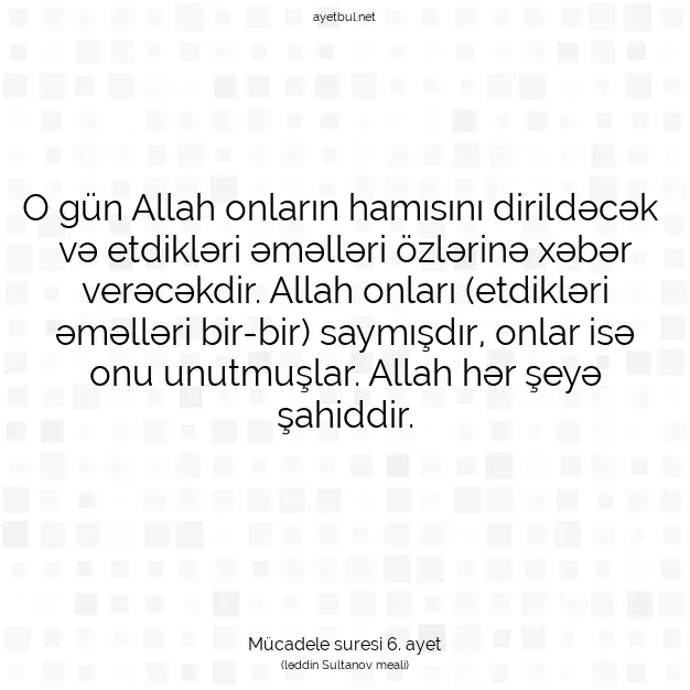 Ayetbul | Kuran Mealleri | Quran | Mücadele suresi 6. ayet