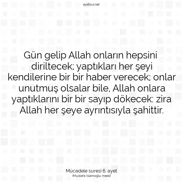 Ayetbul | Kuran Mealleri | Quran | Mücadele suresi 6. ayet