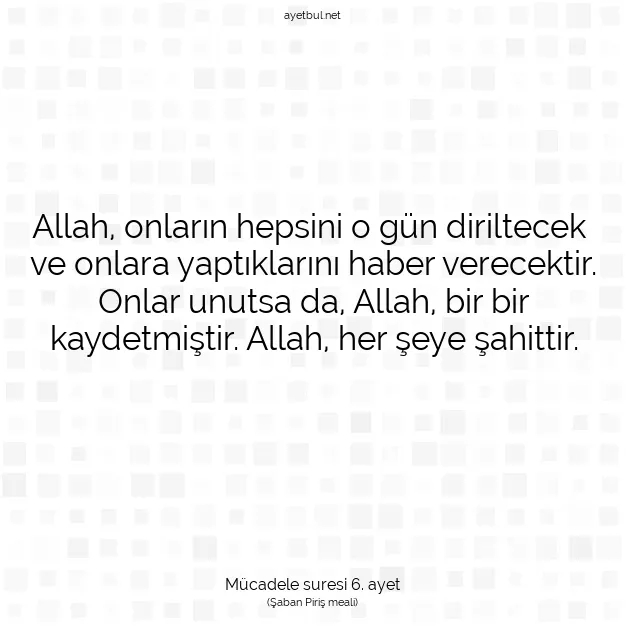 Ayetbul | Kuran Mealleri | Quran | Mücadele suresi 6. ayet