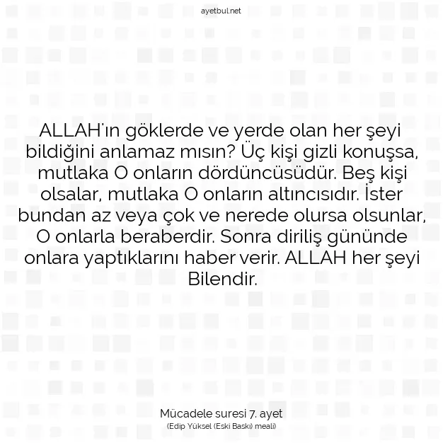 Ayetbul | Kuran Mealleri | Quran | Mücadele suresi 7. ayet