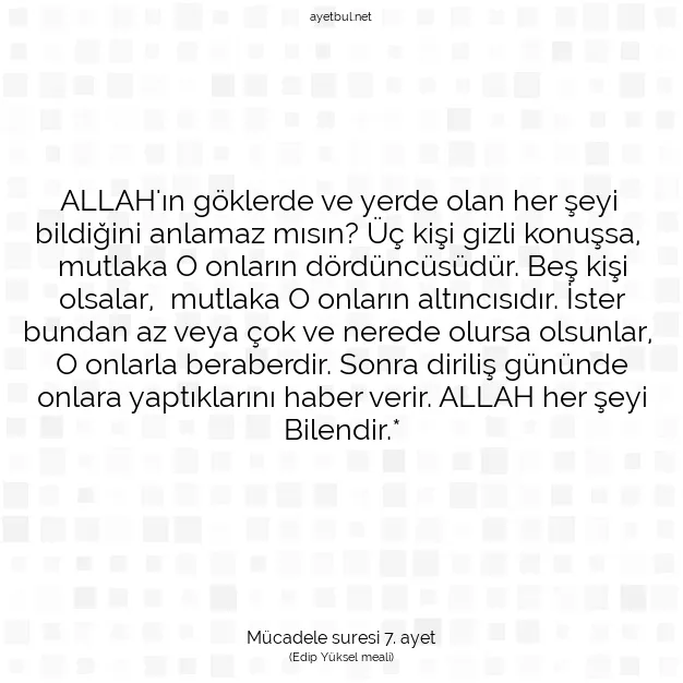 Ayetbul | Kuran Mealleri | Quran | Mücadele suresi 7. ayet
