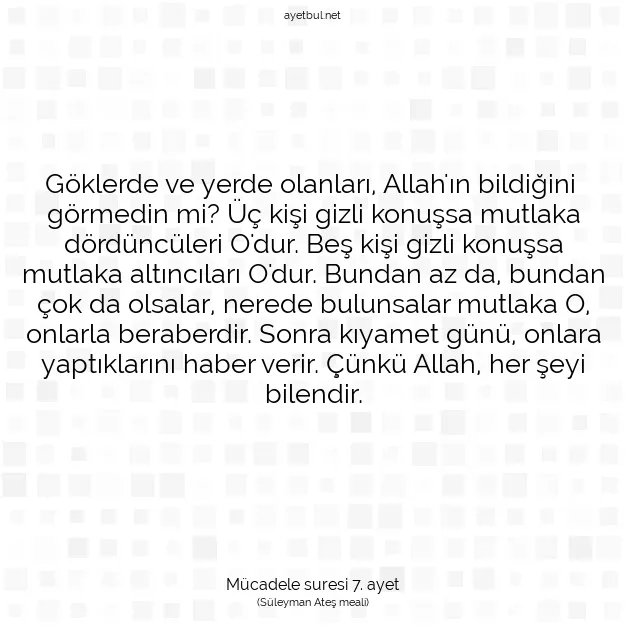 Ayetbul | Kuran Mealleri | Quran | Mücadele suresi 7. ayet