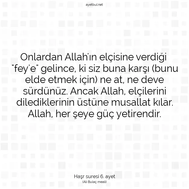 Ayetbul | Kuran Mealleri | Quran | Haşr suresi 6. ayet