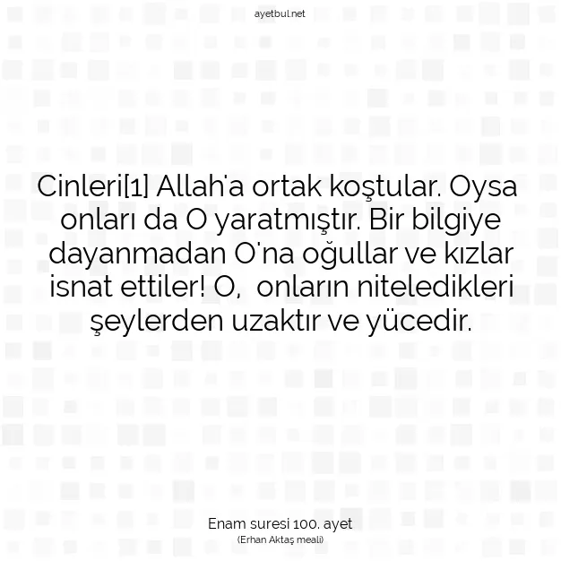 Ayetbul | Kuran Mealleri | Quran | Enam suresi 100. ayet