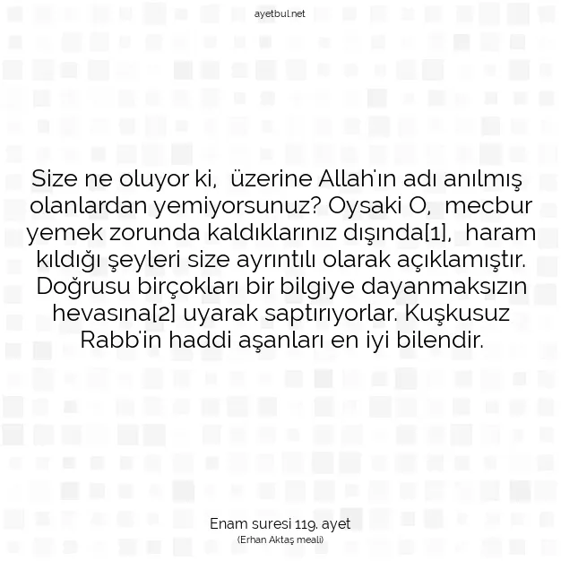 Ayetbul | Kuran Mealleri | Quran | Enam suresi 119. ayet