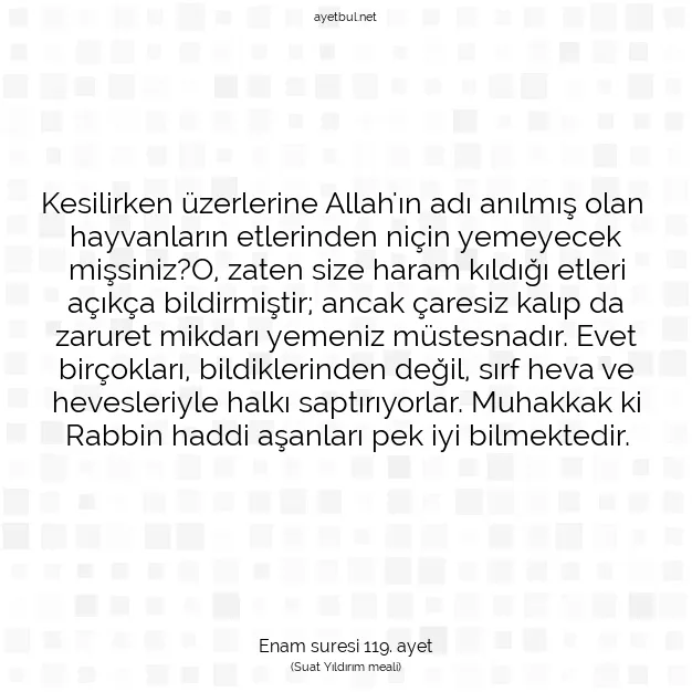 Ayetbul | Kuran Mealleri | Quran | Enam suresi 119. ayet