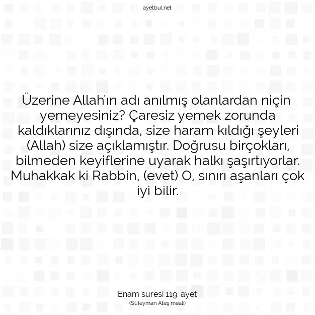 Ayetbul | Kuran Mealleri | Quran | Enam suresi 119. ayet