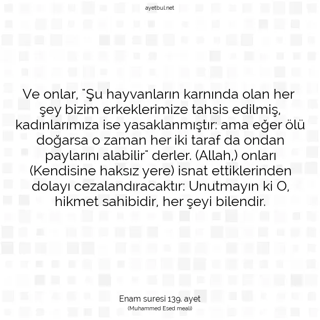 Ayetbul | Kuran Mealleri | Quran | Enam suresi 139. ayet