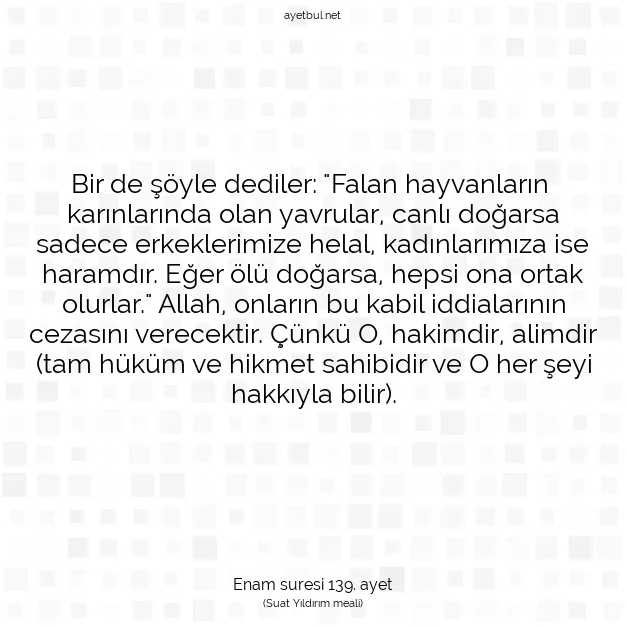 Ayetbul | Kuran Mealleri | Quran | Enam suresi 139. ayet