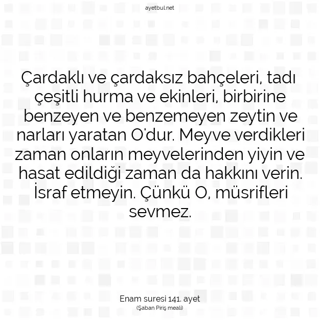 Ayetbul | Kuran Mealleri | Quran | Enam suresi 141. ayet