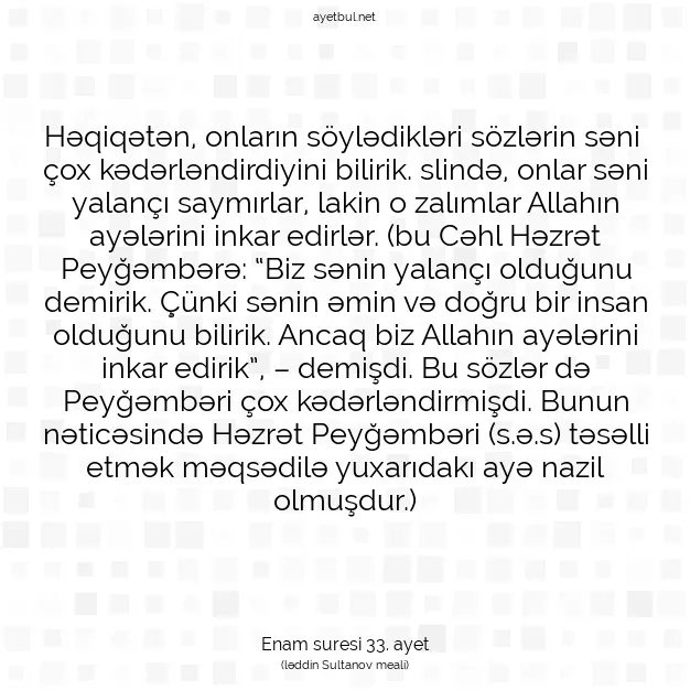 Ayetbul | Kuran Mealleri | Quran | Enam suresi 33. ayet