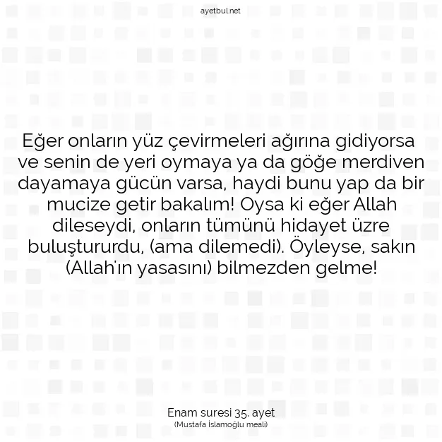 Ayetbul | Kuran Mealleri | Quran | Enam suresi 35. ayet