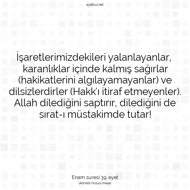 Ayetbul | Kuran Mealleri | Quran | Enam suresi 39. ayet