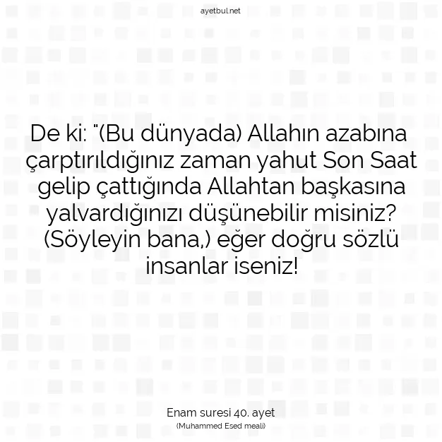 Ayetbul | Kuran Mealleri | Quran | Enam suresi 40. ayet