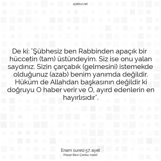 Ayetbul | Kuran Mealleri | Quran | Enam suresi 57. ayet