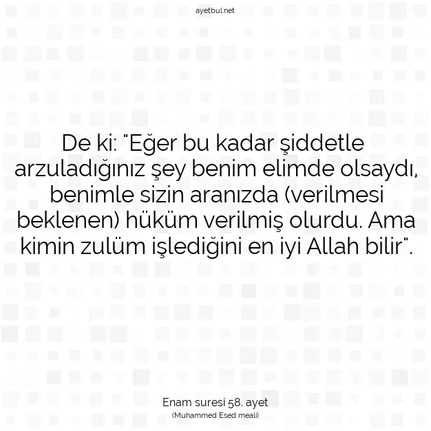 Ayetbul | Kuran Mealleri | Quran | Enam suresi 58. ayet