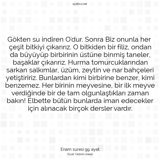Ayetbul | Kuran Mealleri | Quran | Enam suresi 99. ayet