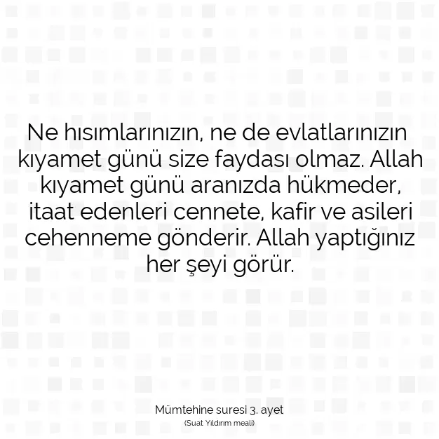 Ayetbul | Kuran Mealleri | Quran | Mümtehine suresi 3. ayet