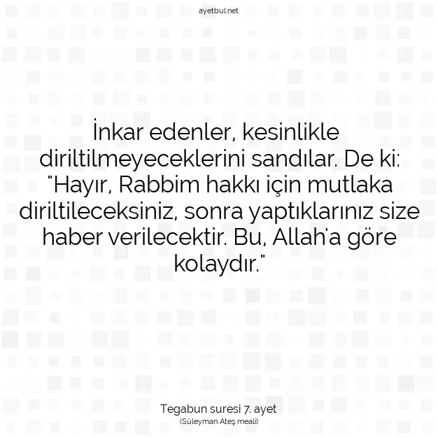 Ayetbul | Kuran Mealleri | Quran | Tegabun suresi 7. ayet