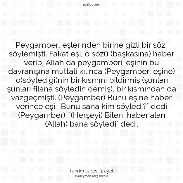 Ayetbul | Kuran Mealleri | Quran | Tahrim suresi 3. ayet