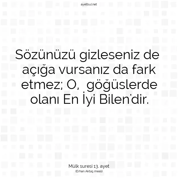 Ayetbul | Kuran Mealleri | Quran | Mülk suresi 13. ayet