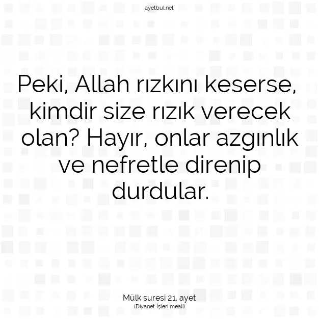 Ayetbul | Kuran Mealleri | Quran | Mülk suresi 21. ayet
