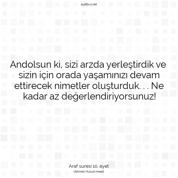 Ayetbul | Kuran Mealleri | Quran | Araf suresi 10. ayet