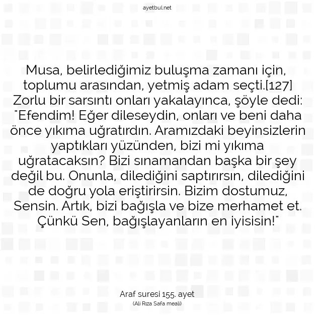 Ayetbul | Kuran Mealleri | Quran | Araf suresi 155. ayet