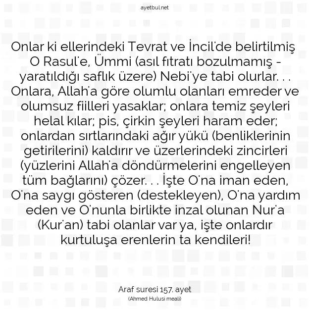 Ayetbul | Kuran Mealleri | Quran | Araf suresi 157. ayet