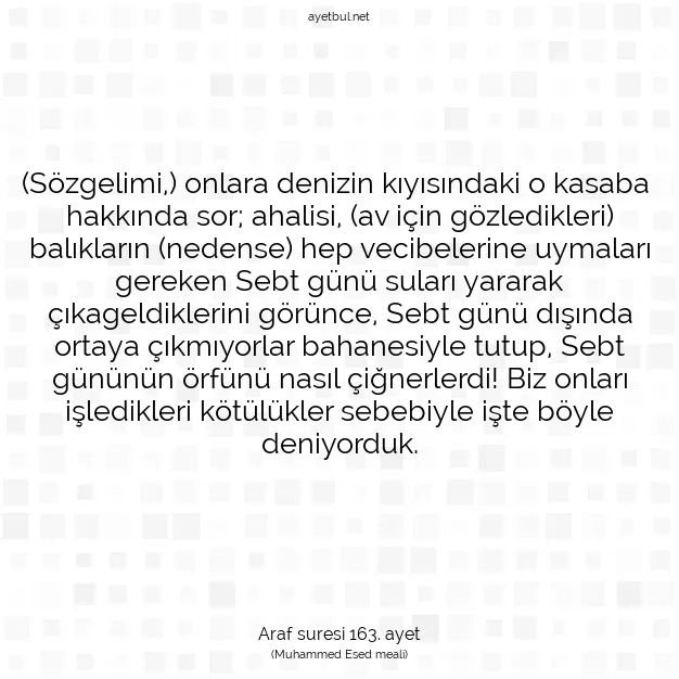 Ayetbul | Kuran Mealleri | Quran | Araf suresi 163. ayet