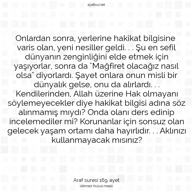 Ayetbul | Kuran Mealleri | Quran | Araf suresi 169. ayet