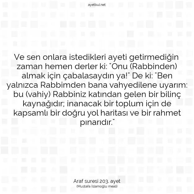 Ayetbul | Kuran Mealleri | Quran | Araf suresi 203. ayet