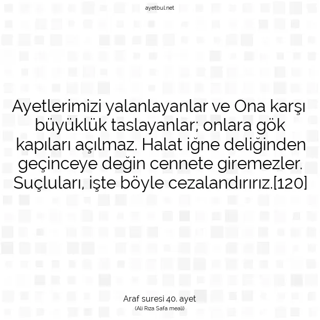 Ayetbul | Kuran Mealleri | Quran | Araf suresi 40. ayet