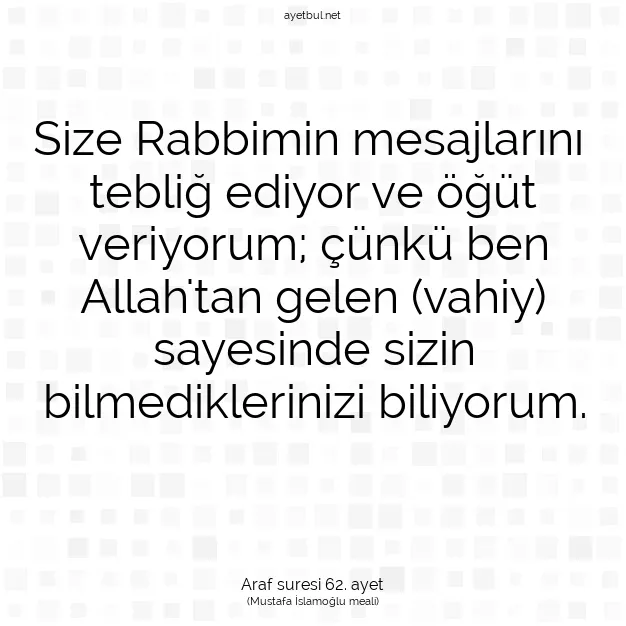 Ayetbul | Kuran Mealleri | Quran | Araf suresi 62. ayet