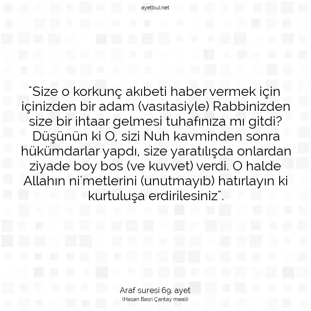 Ayetbul | Kuran Mealleri | Quran | Araf suresi 69. ayet